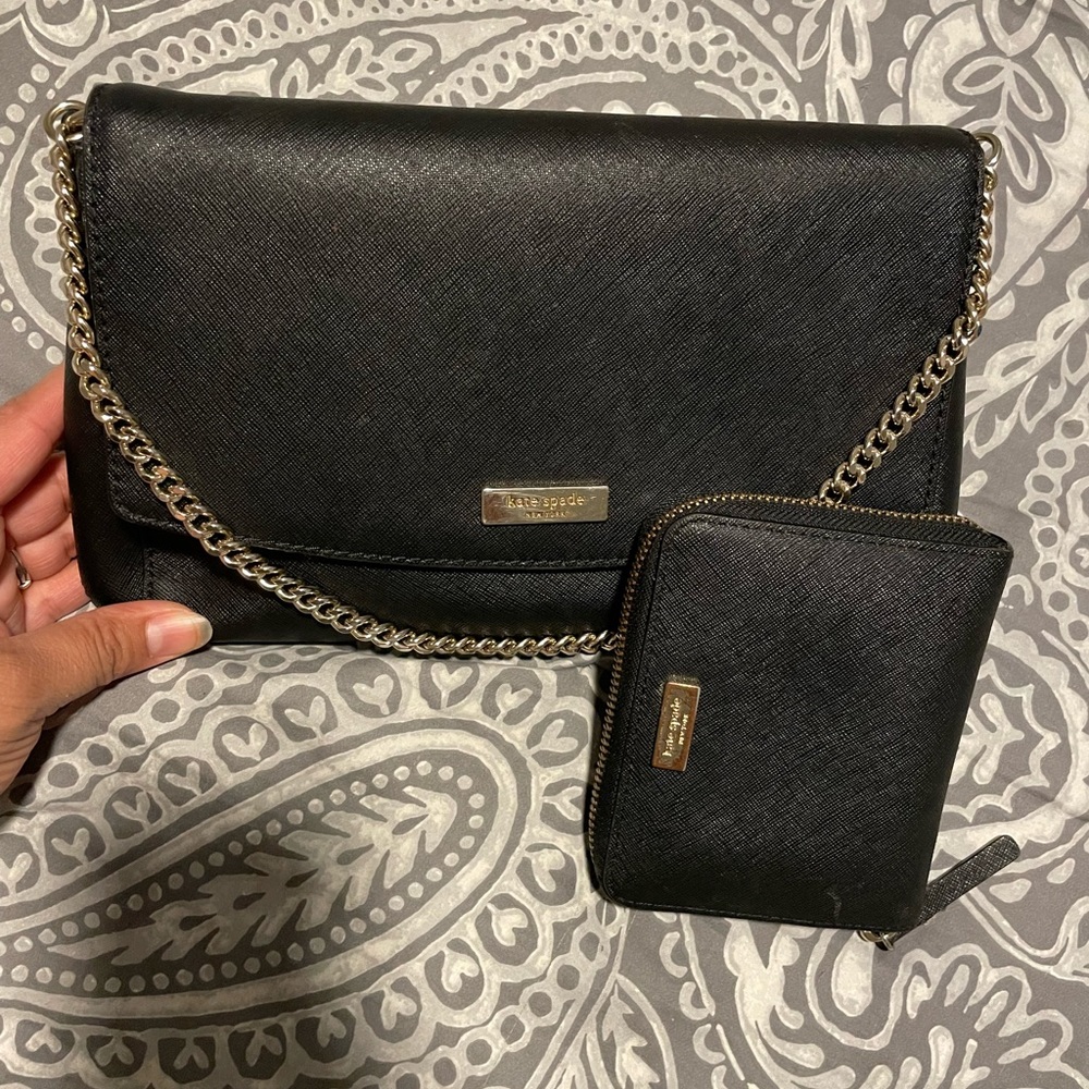 Black Kate spade crossbody with chain for clutch AND WALLET